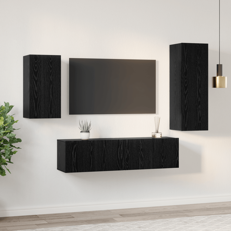 Casa si Gradina - Mobilier - Seturi de mobilier - Seturi living - Set cabinet TV cu raft 4 pcs Stejar negru 30.5 x 30 x 90 cm - Infinity.ro