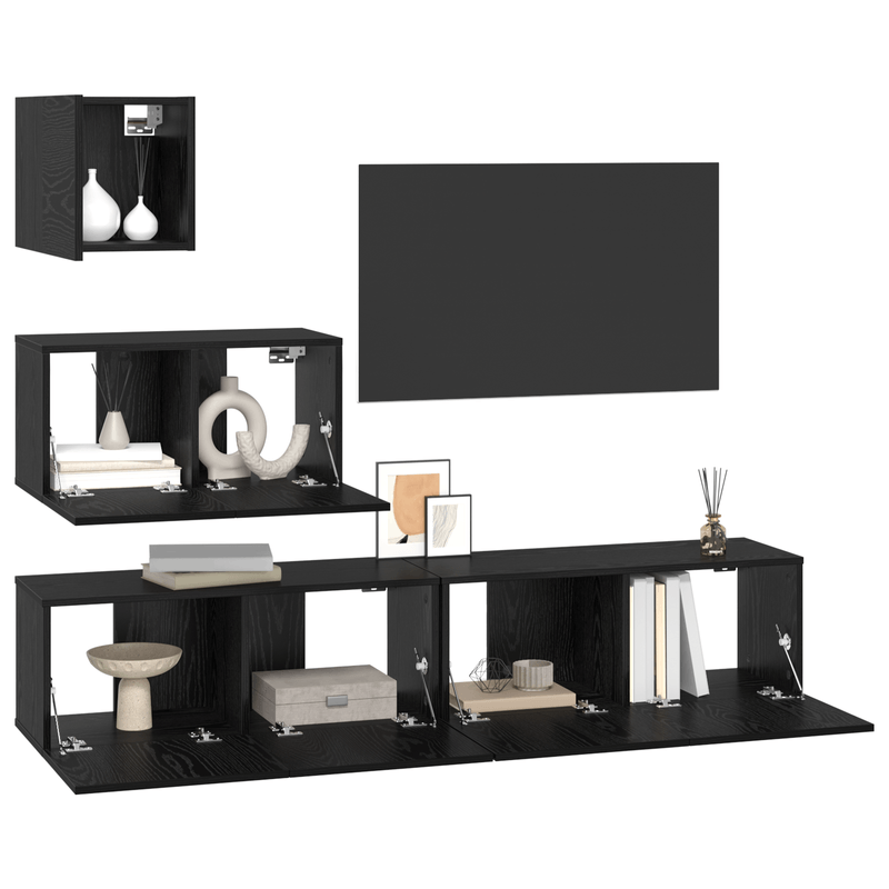 Casa si Gradina - Mobilier - Comode si corpuri - Comode - Dulap pentru TV pe Perete cu raft cu depozitare cu usa 4 pcs Stejar negru - Infinity.ro