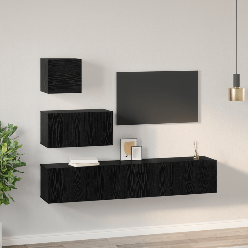 Casa si Gradina - Mobilier - Comode si corpuri - Comode - Dulap pentru TV pe Perete cu raft cu depozitare cu usa 4 pcs Stejar negru - Infinity.ro