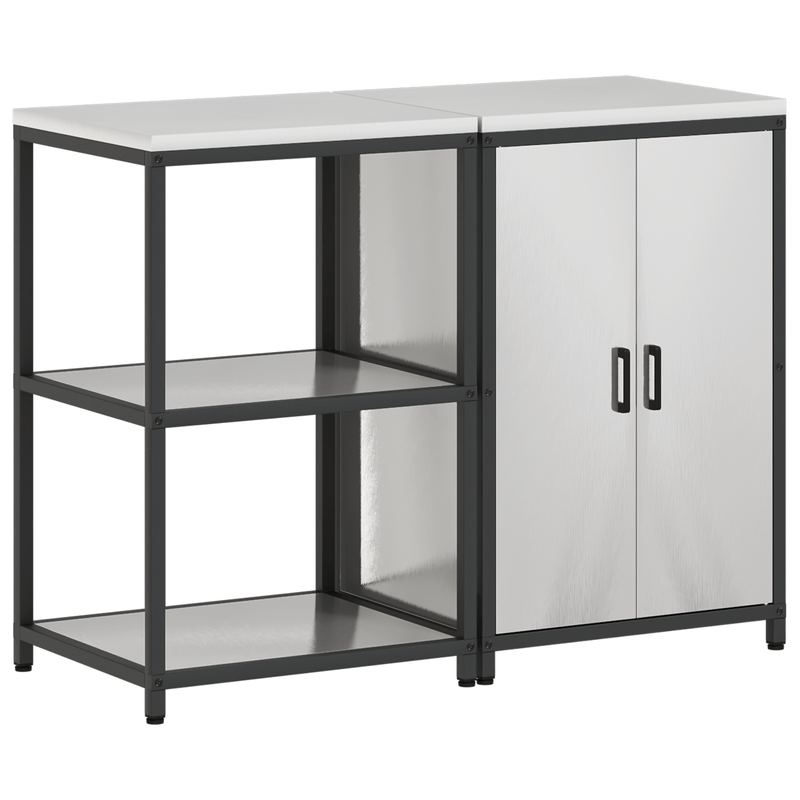 Casa si Gradina - Mobilier - Comode si corpuri - Corpuri bucatarie - Set de depozitare pentru bucatarie cu raft cu depozitare cu usa Ajustabil 2 pcs Argintiu - Infinity.ro