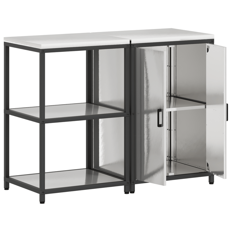Casa si Gradina - Mobilier - Comode si corpuri - Corpuri bucatarie - Set de depozitare pentru bucatarie cu raft cu depozitare cu usa Ajustabil 2 pcs Argintiu - Infinity.ro