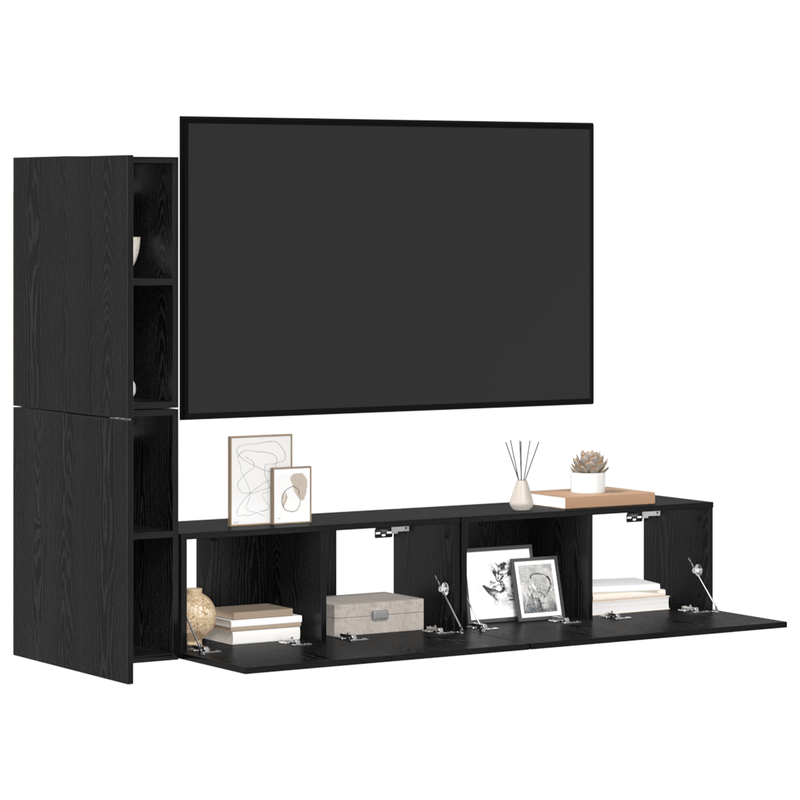 Casa si Gradina - Mobilier - Comode si corpuri - Comode - Dulap pentru TV pe Perete 4 pcs Stejar negru Lemn compozit - Infinity.ro
