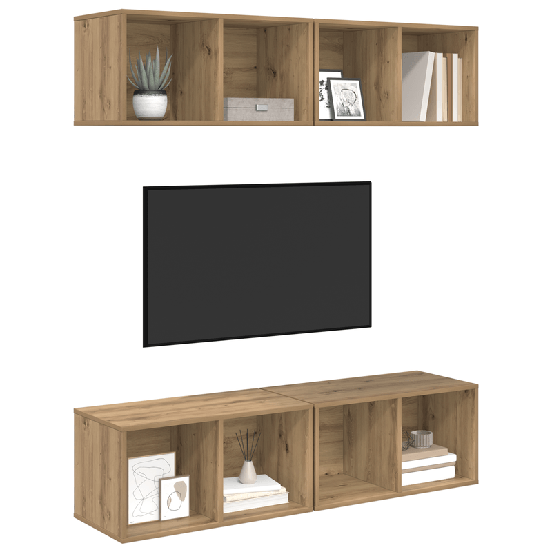Casa si Gradina - Mobilier - Comode si corpuri - Comode - Dulap pentru TV pe Perete cu raft cu depozitare 4 pcs stejar artizanal - Infinity.ro