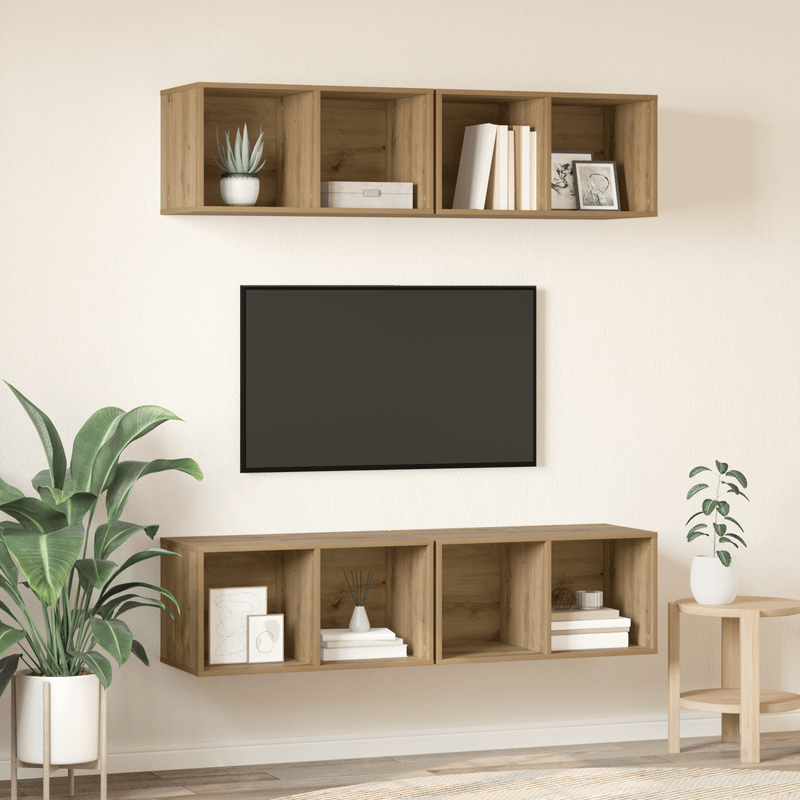 Casa si Gradina - Mobilier - Comode si corpuri - Comode - Dulap pentru TV pe Perete cu raft cu depozitare 4 pcs stejar artizanal - Infinity.ro