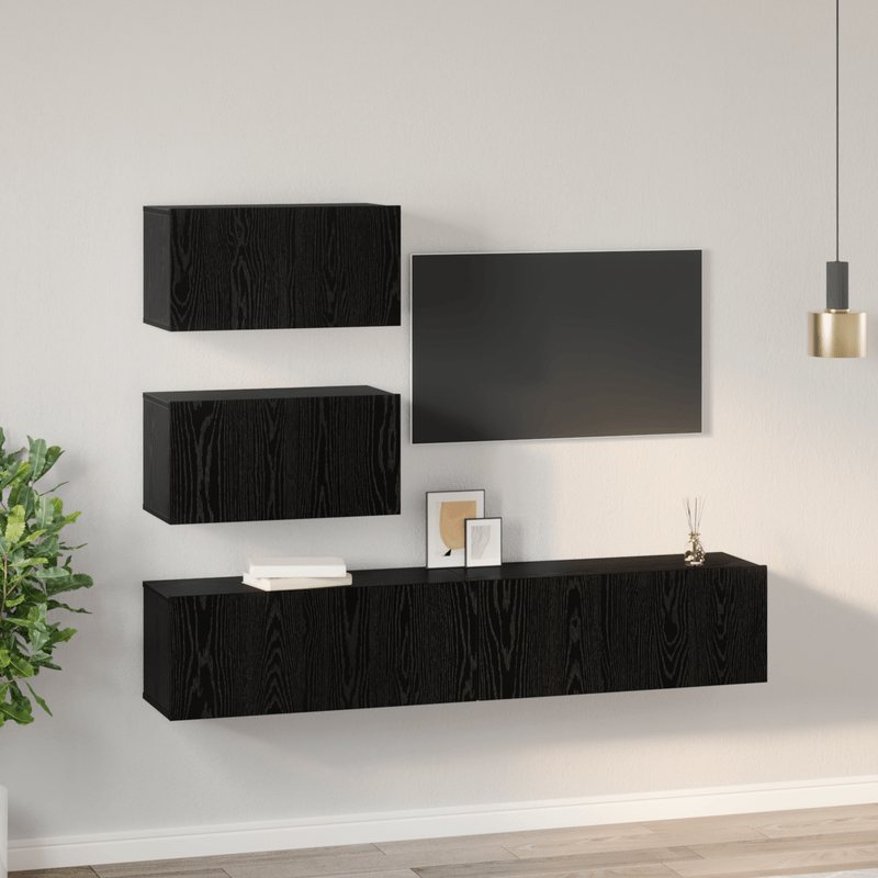 Casa si Gradina - Mobilier - Seturi de mobilier - Seturi living - Set de Dulapuri pentru TV 4 pcs Stejar negru 80 x 30 x 30 cm - Infinity.ro