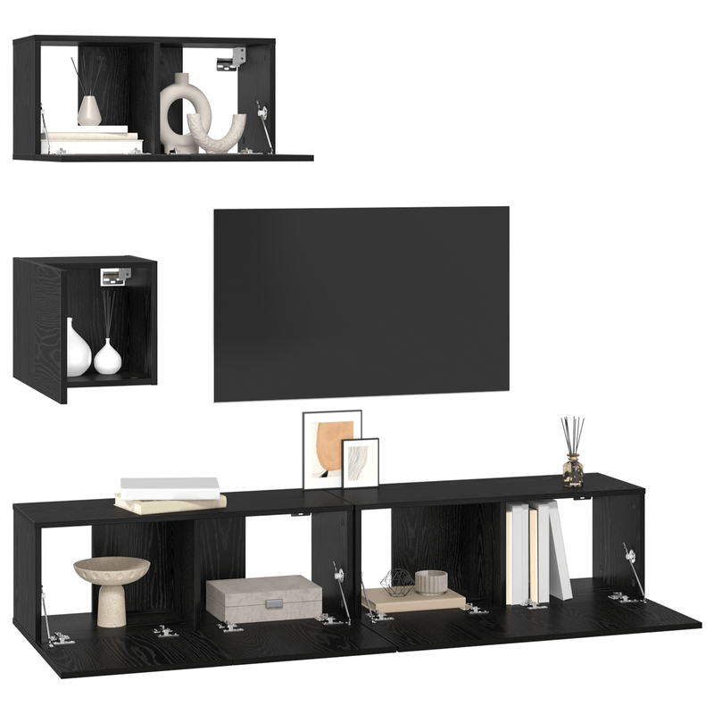 Casa si Gradina - Mobilier - Seturi de mobilier - Seturi living - Set unitate TV Altele cu depozitare cu usa 4 pcs Stejar negru 80 x 30 x 30 cm - Infinity.ro