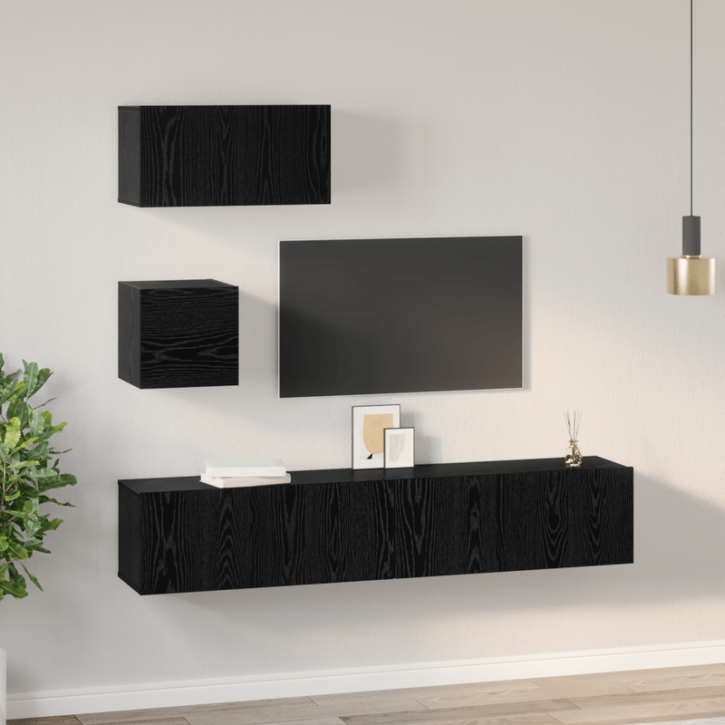 Casa si Gradina - Mobilier - Seturi de mobilier - Seturi living - Set unitate TV Altele cu depozitare cu usa 4 pcs Stejar negru 80 x 30 x 30 cm - Infinity.ro