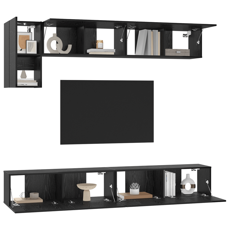 Casa si Gradina - Mobilier - Comode si corpuri - Comode - Set comoda TV cu raft cu depozitare cu usa 5 pcs Stejar Negru - Infinity.ro