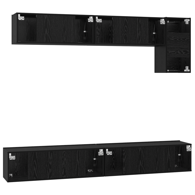Casa si Gradina - Mobilier - Comode si corpuri - Comode - Set comoda TV cu raft cu depozitare cu usa 5 pcs Stejar Negru - Infinity.ro