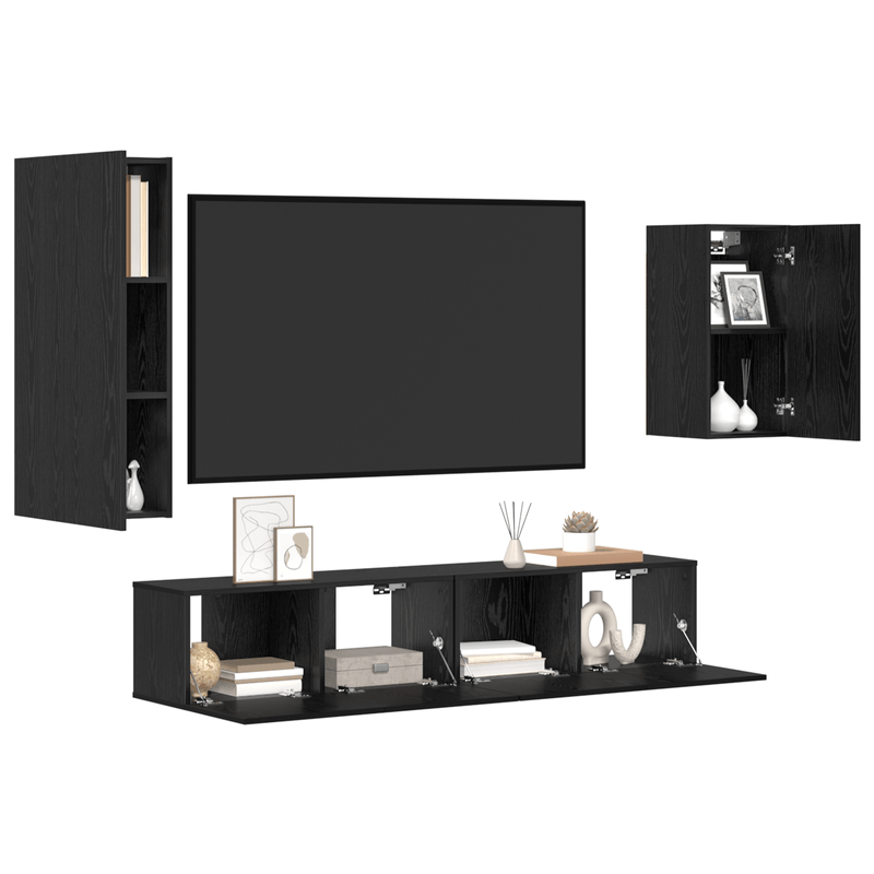 Casa si Gradina - Mobilier - Seturi de mobilier - Seturi living - Set cabinet TV cu raft 4 pcs Stejar negru 30.5 x 30 x 90 cm - Infinity.ro