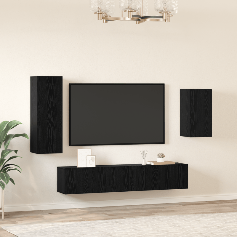 Casa si Gradina - Mobilier - Seturi de mobilier - Seturi living - Set cabinet TV cu raft 4 pcs Stejar negru 30.5 x 30 x 90 cm - Infinity.ro