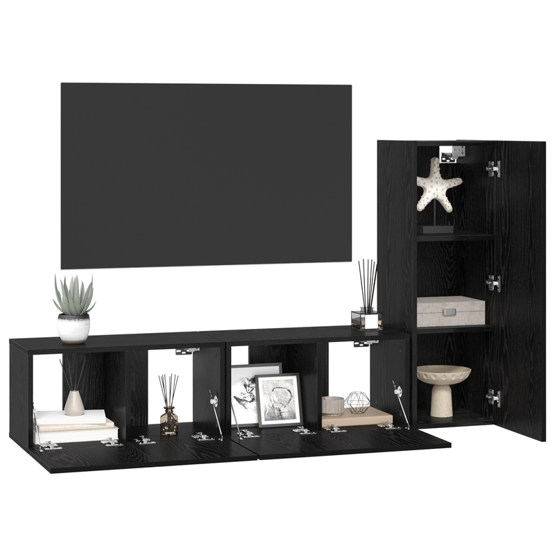 Casa si Gradina - Mobilier - Seturi de mobilier - Seturi living - Set dulapuri TV 3 pcs Stejar negru mic 30.5 x 30 x 90 cm - Infinity.ro