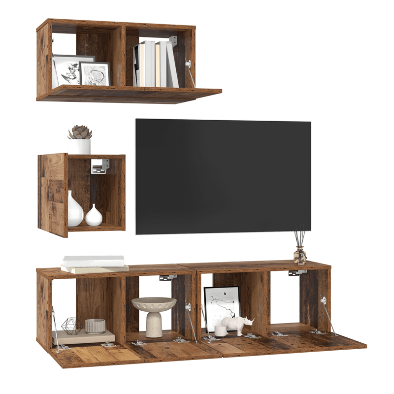 Casa si Gradina - Mobilier - Seturi de mobilier - Seturi living - Set unitate TV Altele cu depozitare cu usa 4 pcs Lemn vechi 60 x 30 x 30 cm - Infinity.ro