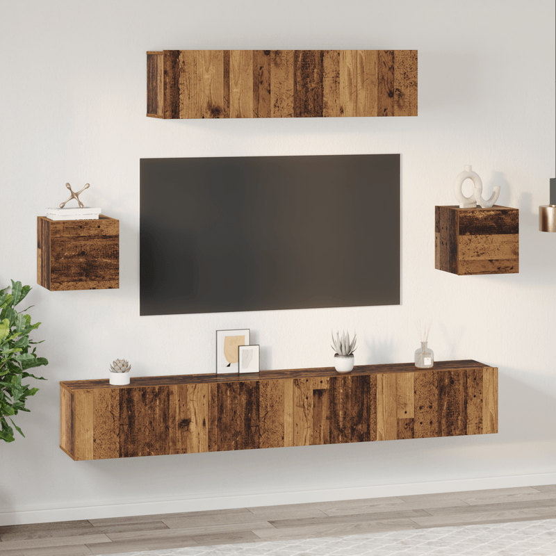 Casa si Gradina - Mobilier - Seturi de mobilier - Seturi living - Set Cabinet TV Altele cu depozitare cu usa 7 pcs Lemn vechi 80 x 30 x 30 cm - Infinity.ro