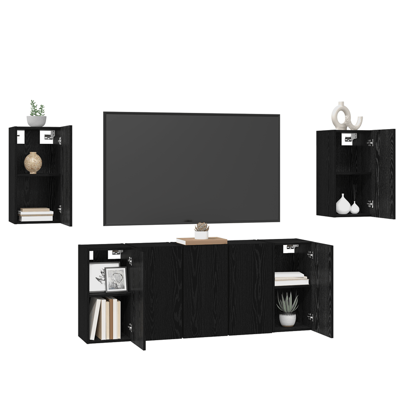 Casa si Gradina - Mobilier - Comode si corpuri - Comode - Set comoda TV cu raft 7 pcs Stejar negru 30.5 x 30 x 60 cm - Infinity.ro