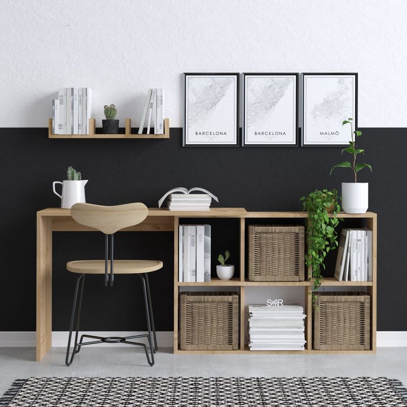 Casa si Gradina - Mobilier - Mese si birouri - Birouri - Birou de studiu, Hanah Home, panou din particule acoperit cu melamina, stejar, 74x45x145 cm - Infinity.ro