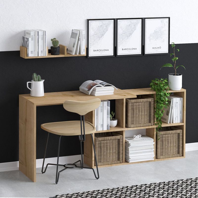Casa si Gradina - Mobilier - Mese si birouri - Birouri - Birou de studiu, Hanah Home, panou din particule acoperit cu melamina, stejar, 74x45x145 cm - Infinity.ro