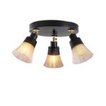 Casa si Gradina - Corpuri si surse de iluminat - Lustre si pendule - Lustra, Opviq, metal, negru, 48x23 cm, baza lemn, abajur sticla - Infinity.ro