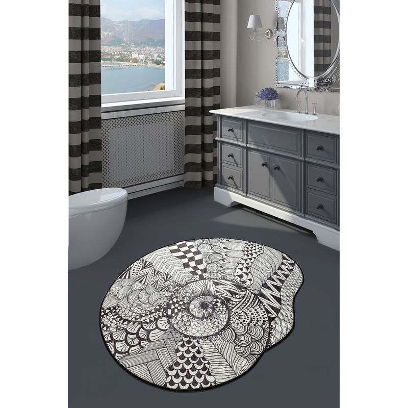 Casa si Gradina - Textile si covoare - Covoare - Covorase baie - Covoras de baie, L'essentiel Maison, negru si alb, 120 cm, 100% poliester, antiderapant, 359CHL4292 - Infinity.ro