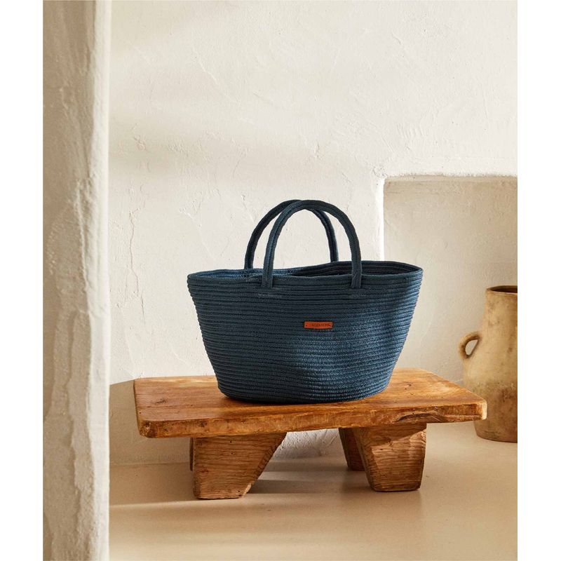 Fashion, accesorii si bijuterii - Femei - Accesorii femei - Genti si rucsacuri femei - Geanta decorativa, Aberto Design, albastru marin, bumbac 100%, 30 cm, lucrata manual - Infinity.ro