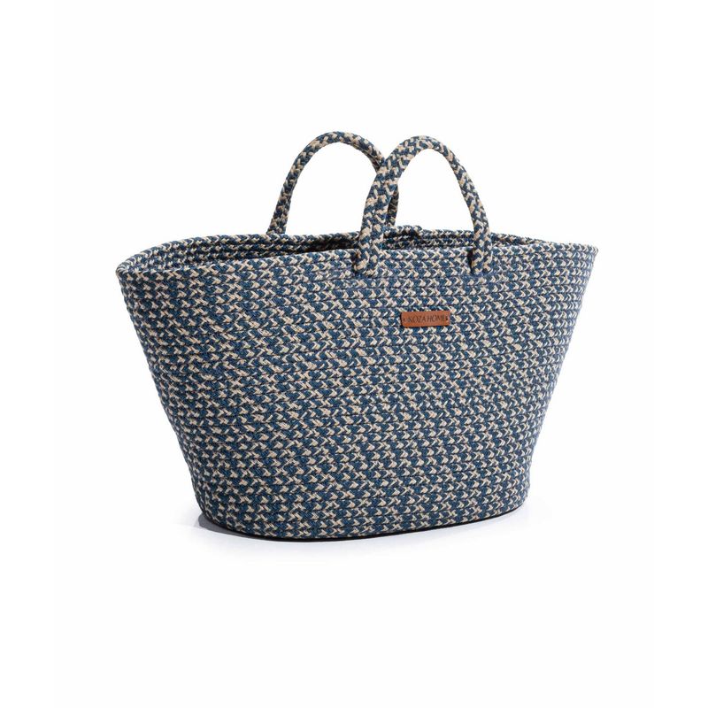 Fashion, accesorii si bijuterii - Femei - Accesorii femei - Genti si rucsacuri femei - Geanta decorativa, Aberto Design, femei, albastru marin crem, 30 cm, bumbac 100%, handmade - Infinity.ro