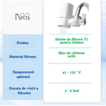 Casa si Gradina - Sanitare - Instalatii hidro - Sisteme filtrare instalatii - Filtru Apa T1-ACF, Cu Carbon Activ, Montare Directa Pe Baterie, Eliminare Clor Si Sedimente - Infinity.ro