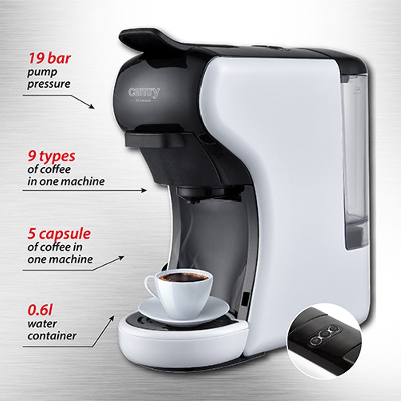 Electronice si Electrocasnice - Electrocasnice bucatarie - Preparare bauturi - Espressoare - Espressor Camry CR 4414, 9 tipuri de capsule, 0.6L, 19 bar - Infinity.ro