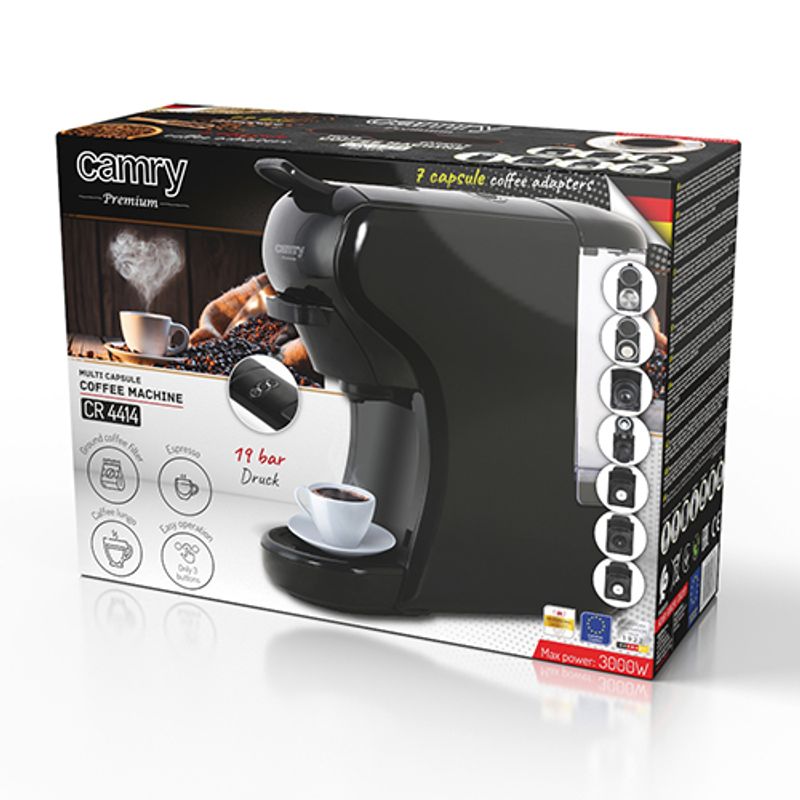 Electronice si Electrocasnice - Electrocasnice bucatarie - Preparare bauturi - Espressoare - Espressor Camry CR 4414bb, 9 tipuri de capsule, 0.6L, 19 bar - Infinity.ro