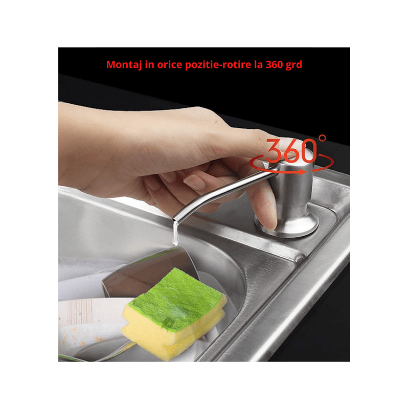Casa si Gradina - Sanitare - Suporturi si accesorii baie - Dispensere - Dispenser de sapun lichid si detergent pentru chiuveta, pentru blat de maxim 5 cm, dozator fara rezervor - Infinity.ro