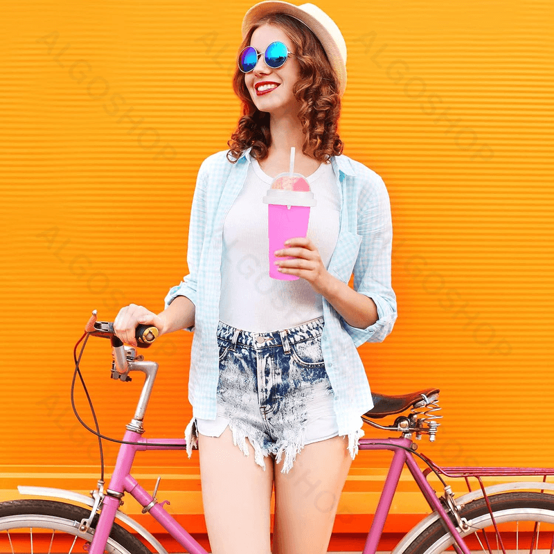 Casa si Gradina - Bucatarie si vesela - Cani si pahare - Pahare - Pahar pentru preparare bautura racoritoare smoothie, granita, slush, DIY in 5 minute - Frozen Magic Slushy Cup, Roz - Infinity.ro