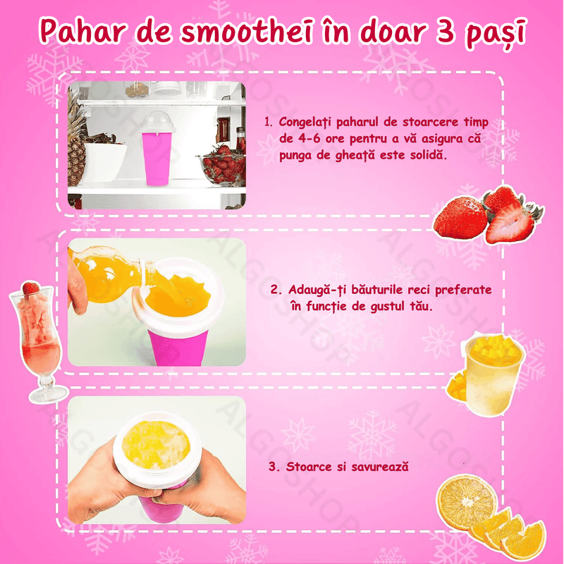 Casa si Gradina - Bucatarie si vesela - Cani si pahare - Pahare - Pahar pentru preparare bautura racoritoare smoothie, granita, slush, DIY in 5 minute - Frozen Magic Slushy Cup, Roz - Infinity.ro