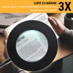 TV, Audio-Video si Foto - Optica, astronomie si metrologie - Optica si astronomie - Lupe si instrumente optice - Lupa de masa cu iluminare LED, marire 3x, ajustabila, Lampa cu 10 niveluri de luminozitate, clema fixare si 3 tonuri alb - Infinity.ro