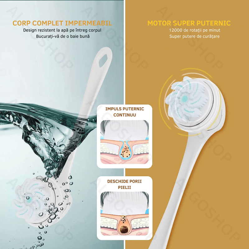Ingrijire personala si Cosmetice - Ingrijire personala - Ingrijire corp - Bureti de baie - Perie electrica rotativa premium pentru baie/dus cu maner de 40 cm detasabil, 5 capete diferite si 3 viteze, incarcabila - Infinity.ro