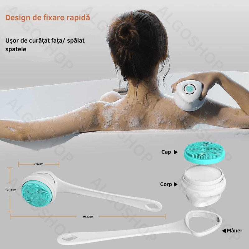 Ingrijire personala si Cosmetice - Ingrijire personala - Ingrijire corp - Bureti de baie - Perie electrica rotativa premium pentru baie/dus cu maner de 40 cm detasabil, 5 capete diferite si 3 viteze, incarcabila - Infinity.ro