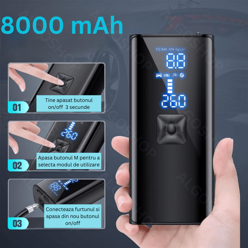 Sport si Outdoor - Ciclism - Accesorii pentru biciclete - Pompe biciclete - Pompa electrica multifunctionala, Reincarcabila cu acumulator 8000 mAh, pentru umflat roti, mingi si articole gonflabile - Infinity.ro