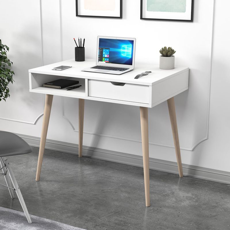 Casa si Gradina - Mobilier - Mese si birouri - Birouri - Birou de studiu, Hanah Home, panou de particule melaminat, alb si lemn, 90x60x80 cm - Infinity.ro