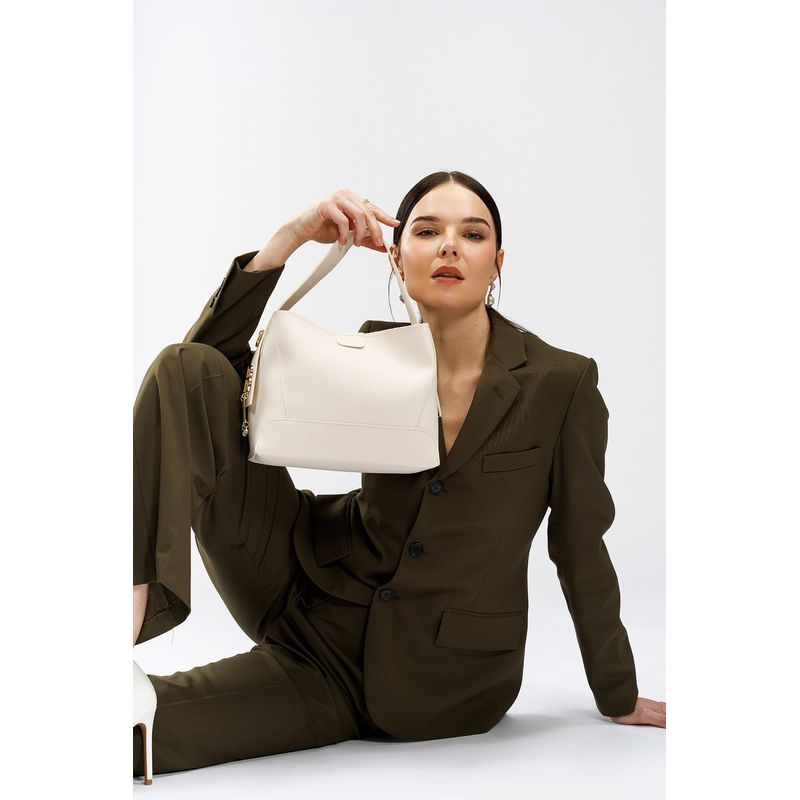 Fashion, accesorii si bijuterii - Femei - Accesorii femei - Genti si rucsacuri femei - Geanta de umar, Lucky Bees, piele polivinilica, crem, 25x11x20 cm - Infinity.ro