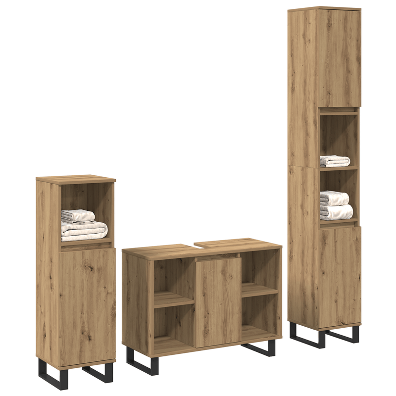Casa si Gradina - Mobilier - Seturi de mobilier - Seturi baie - Set mobila pentru baie 3 piese Stejar artizanal Lemn tratat - Infinity.ro