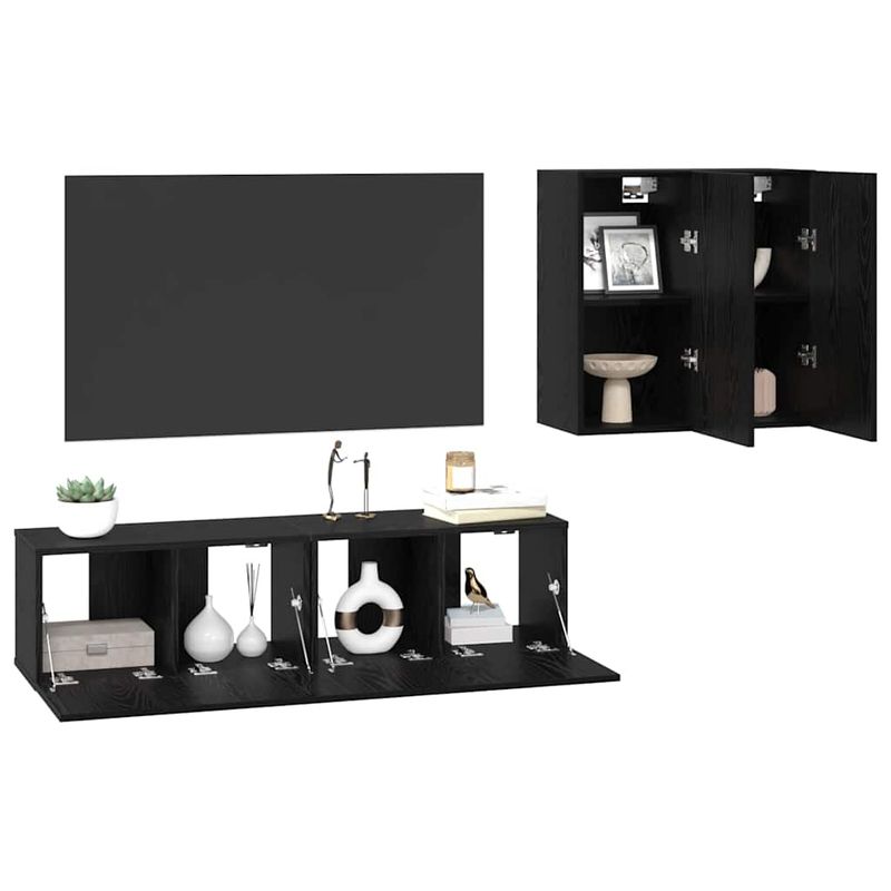 Casa si Gradina - Mobilier - Seturi de mobilier - Seturi living - Set Dulap TV cu raft cu depozitare cu usa 4 pcs Stejar negru 120 x 30 x 30 cm - Infinity.ro