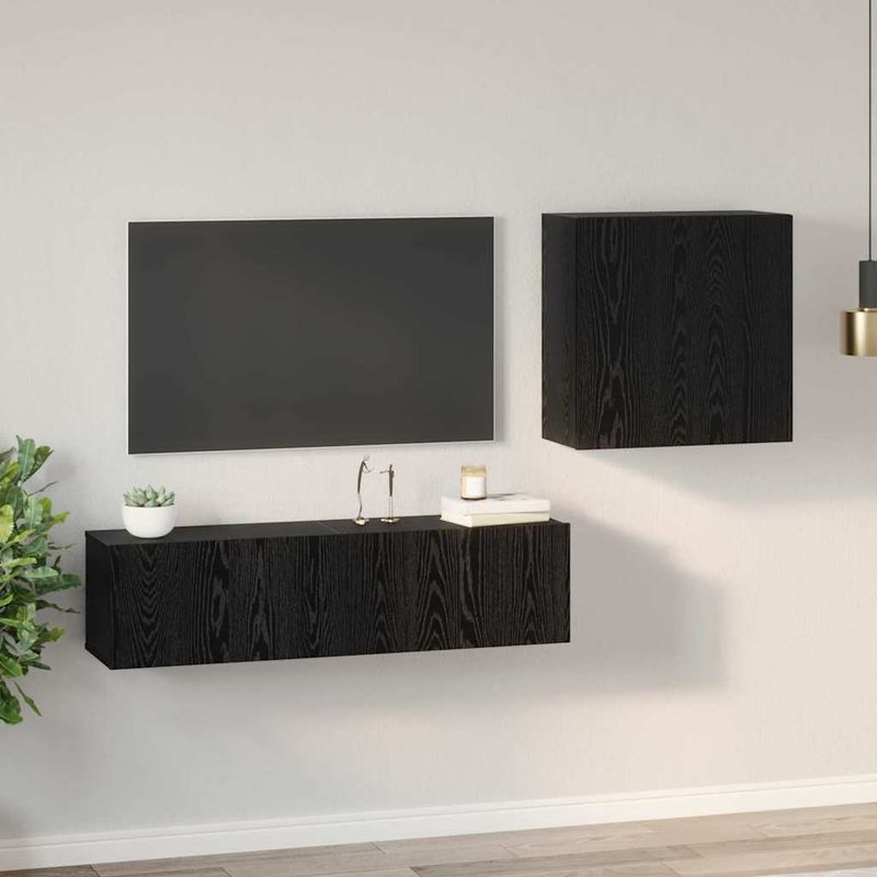 Casa si Gradina - Mobilier - Seturi de mobilier - Seturi living - Set Dulap TV cu raft cu depozitare cu usa 4 pcs Stejar negru 120 x 30 x 30 cm - Infinity.ro