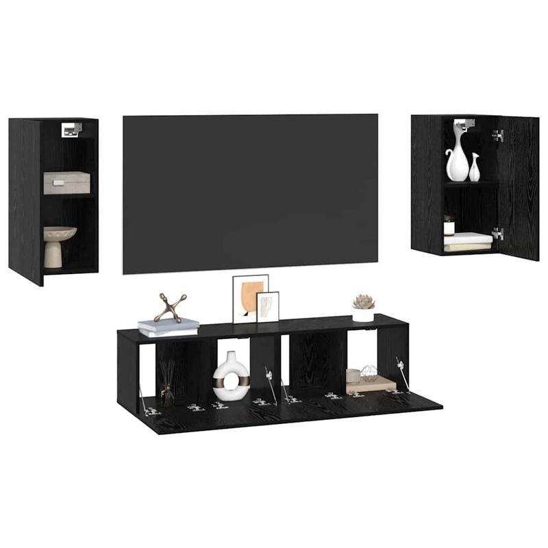 Casa si Gradina - Mobilier - Comode si corpuri - Comode - Set comoda TV cu raft Altele 4 pcs Stejar negru Mediu 60 x 30 x 30 cm - Infinity.ro