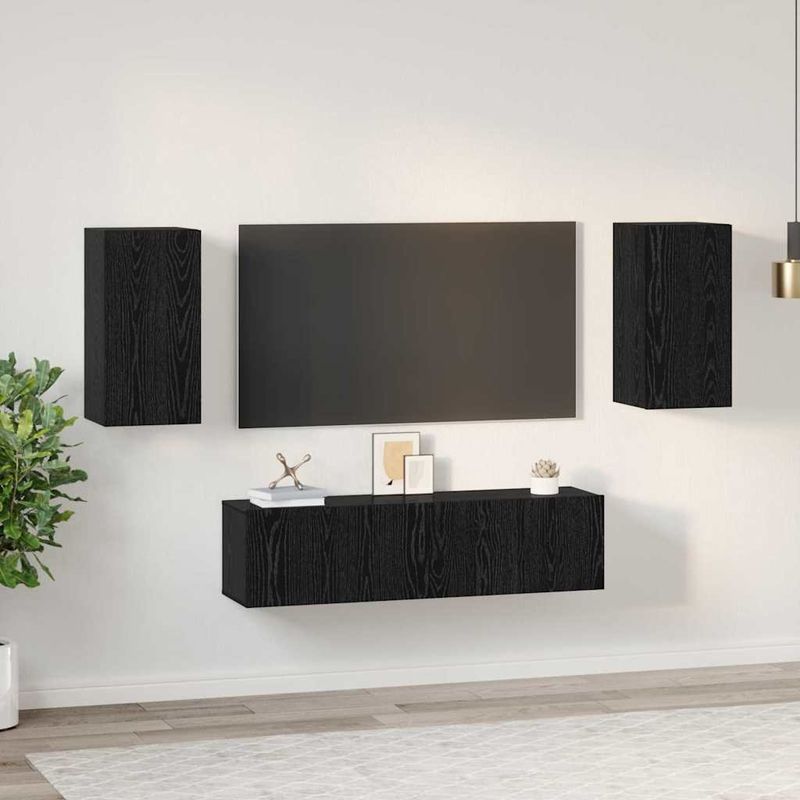 Casa si Gradina - Mobilier - Comode si corpuri - Comode - Set comoda TV cu raft Altele 4 pcs Stejar negru Mediu 60 x 30 x 30 cm - Infinity.ro