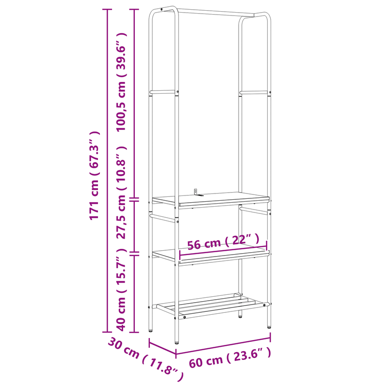 Casa si Gradina - Mobilier - Organizare si depozitare - Cuiere - Suport pentru haine cu rafturi Stejar negru 60 x 30 x 171 cm - Infinity.ro
