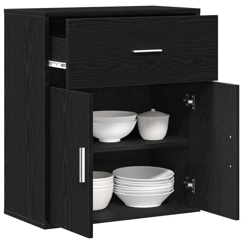 Casa si Gradina - Mobilier - Comode si corpuri - Comode - Bufet cu sertar cu raft cu depozitare cu usa Stejar negru 60 x 31 x 70 cm Lemn compozit - Infinity.ro