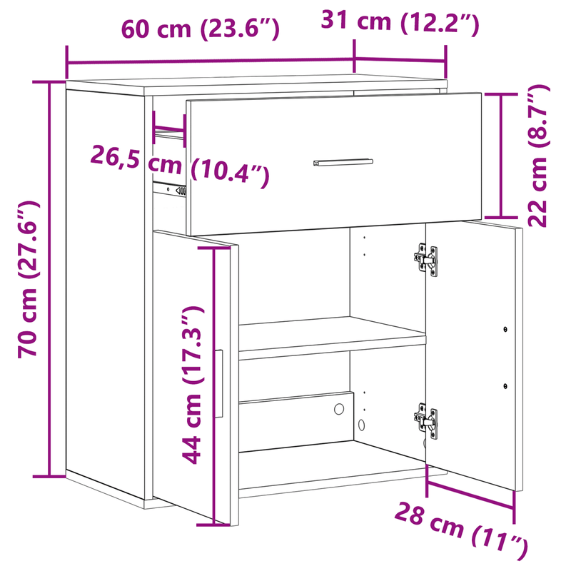 Casa si Gradina - Mobilier - Comode si corpuri - Comode - Bufet cu sertar cu raft cu depozitare cu usa Stejar negru 60 x 31 x 70 cm Lemn compozit - Infinity.ro