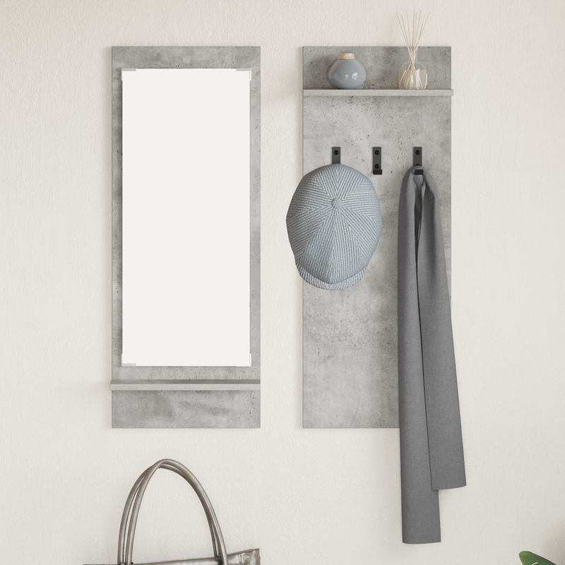 Casa si Gradina - Mobilier - Biblioteci si rafturi - Rafturi - Racator de paltoane montat pe perete cu raft cu depozitare cu oglinda Gri Betonal - Infinity.ro