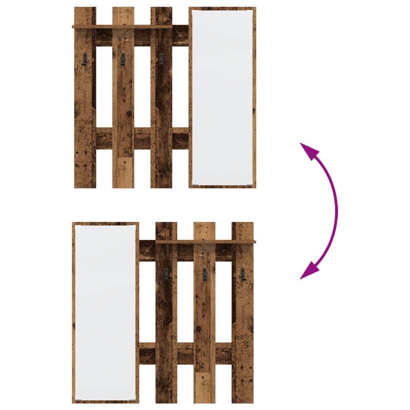 Casa si Gradina - Mobilier - Biblioteci si rafturi - Rafturi - Racator de paltoane montat pe perete cu depozitare cu oglinda Lemn vechi - Infinity.ro