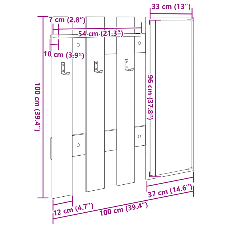 Casa si Gradina - Mobilier - Biblioteci si rafturi - Rafturi - Racator de paltoane montat pe perete cu depozitare cu oglinda Lemn vechi - Infinity.ro