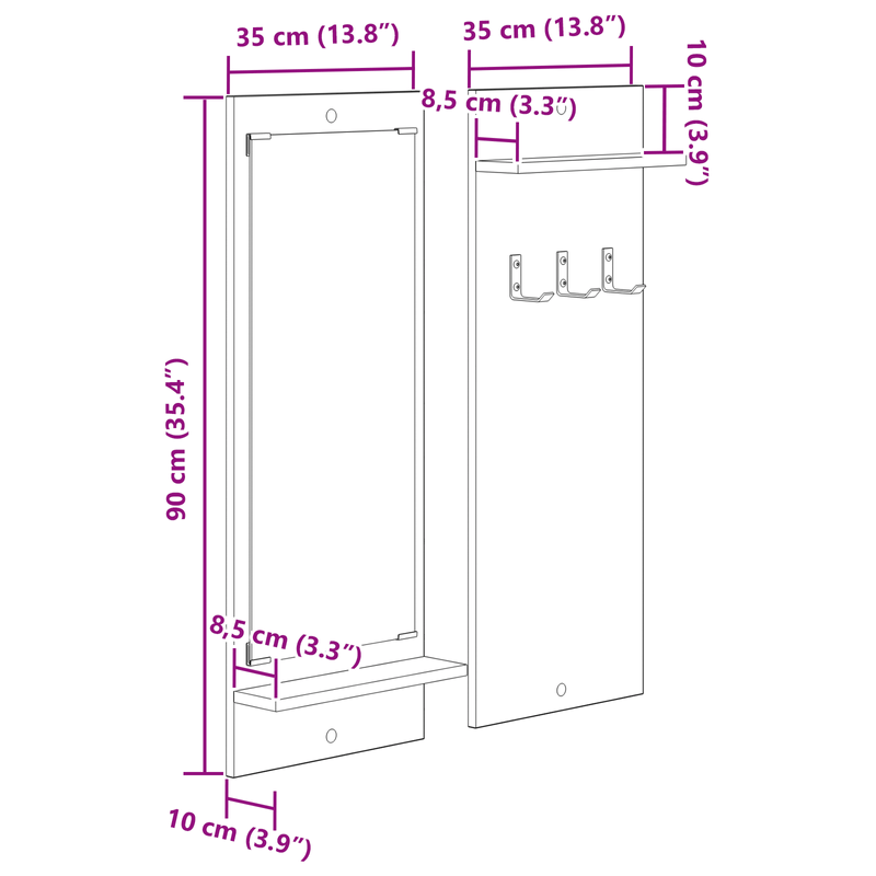 Casa si Gradina - Mobilier - Biblioteci si rafturi - Rafturi - Racator de paltoane montat pe perete Gri sonoma 70 x 10 x 90 cm - Infinity.ro