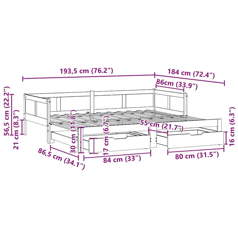 Casa si Gradina - Mobilier - Paturi si accesorii - Paturi - Pat de zi cu extensie si sertare fara saltea, 90x190 cm - Infinity.ro